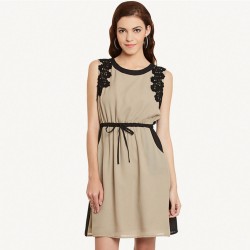 Beige Solid Dress