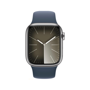 Apple Watch Series 9 Smartwatch with Silver Stainless Steel Case with Storm Blue Sport Band M/L. Fitness Tracker Retina Display
