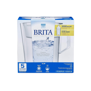 Brita Water Pitcher, Slim, Capacity, Includes One Advanced Filter, White - 5 Cup Size